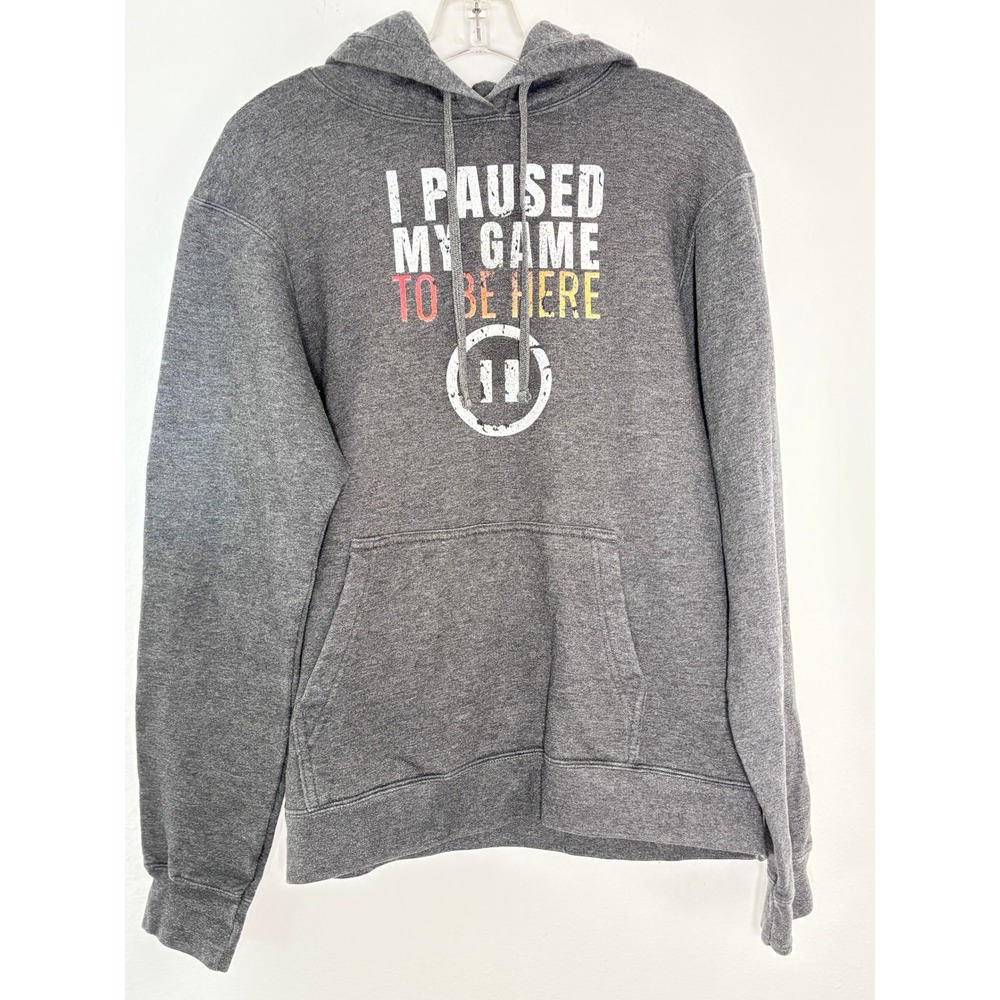 Port & Company Mens I Paused My Game To Be Here Hoodie Gray Gamer Pullover M